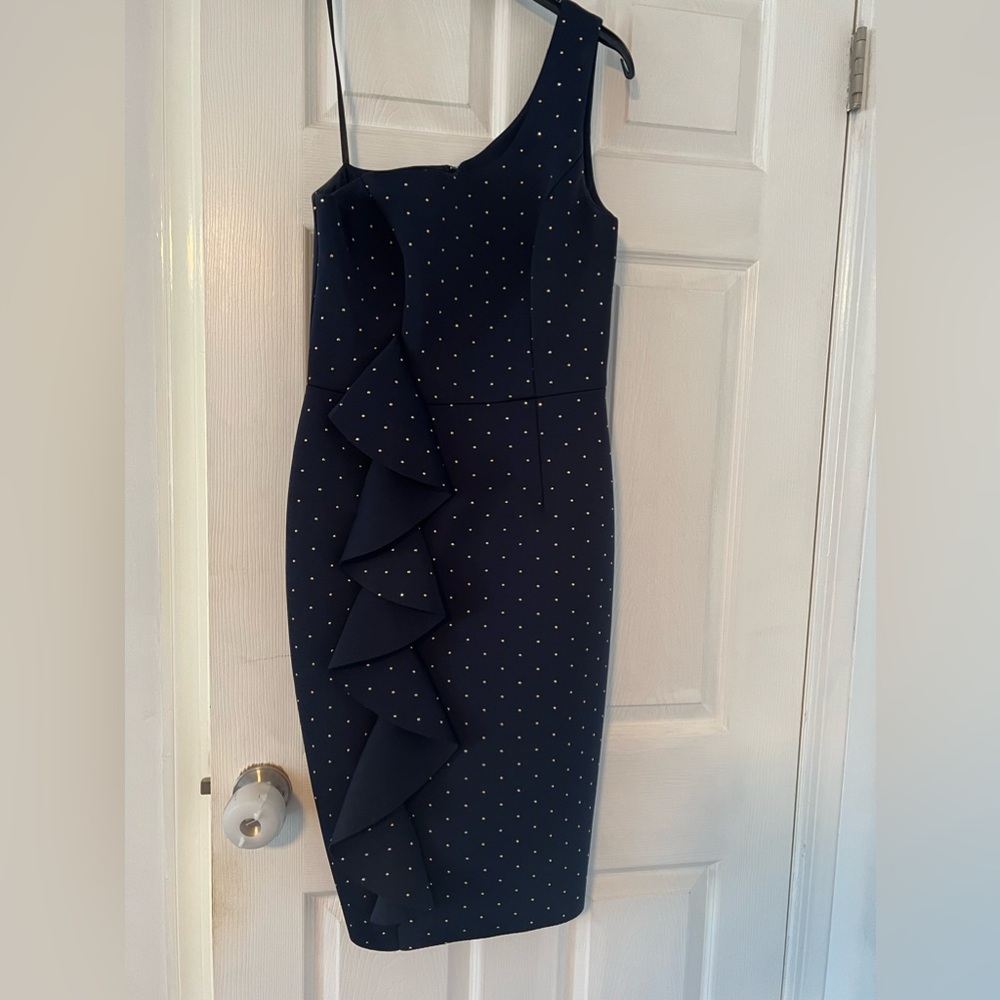 Betsy Adam Navy Cocktail Dress with Gold Studs (size 6)